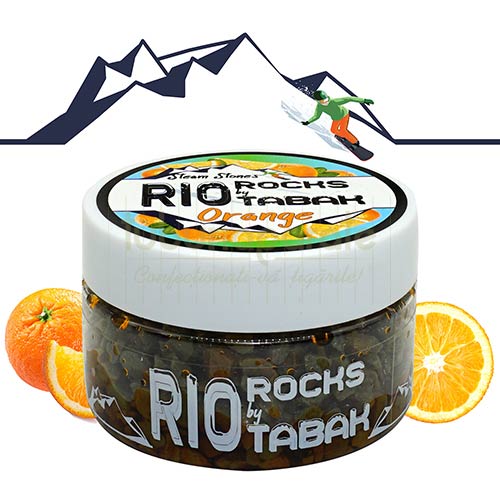Recipient cu 100g de pietre aromate pentru narghilea RIO Rocks by RioTabak Portocale